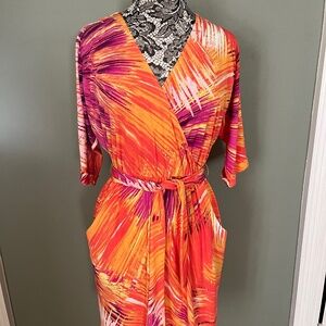 MAGGY LONDON Women's Dress, Orange Hot Pink yellow/white Size 4